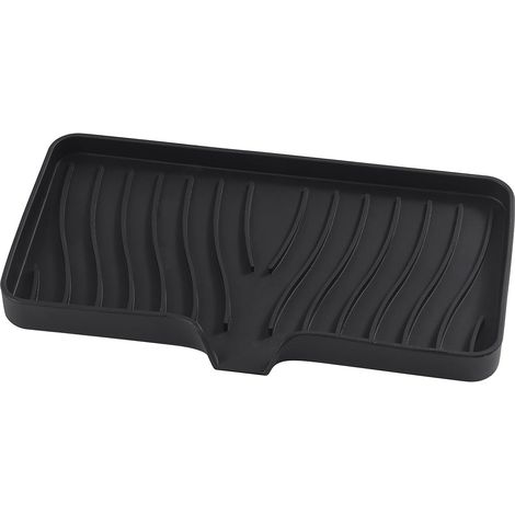 CCYKXA Silicone sink organizer - 25 cm x 13 cm - Organizer for sponges, brushes, soap, silicone drip mat - Dishwasher safe (black, 1 piece)
