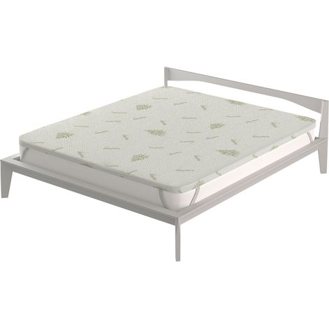 Topper Matrimoniale Maxi 180x200 cm Memory Sfoderabile Fodera Aloe con Elastici in Poliestere Bianco