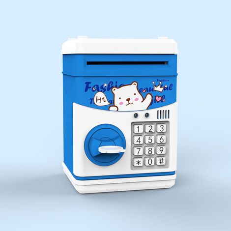 Tirelire en forme de cochon avec motif d'animaux de dessin animé, jouet mignon pour enfants, musique et histoires, cadeau bleu (1/3)