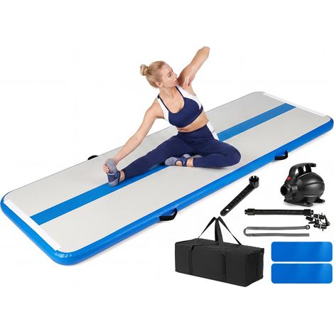 COSTWAY Tappeto Ginnastica Artistica da Casa, Materasso Ginnastica in PVC con Pompa ad Aria e Borsa, Tappetino Gonfiabile per Yoga, Fitness e Allenamento, 297 x 98 x 11 cm (Blu) (1/5)