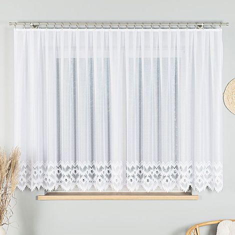 Felicja - Cortina jacquard confeccionada con dobladillo recto - 400x160 cm - blanca (1/5)