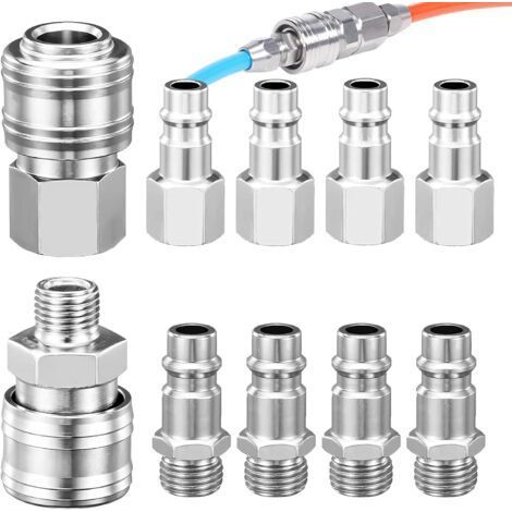 FENOPLASTICA10 Pièces - Raccord Rapide Européen - Raccord Pneumatique - Connexion Sécurisée 1/4 BSP - Résistant à la Corrosion pour Compresseur et Outils - Argent - 1/4 Pouces (1/5)