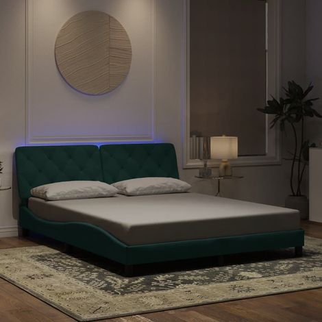 vidaXL Giroletto con LED senza Materasso Verde Scuro 160x200 cm in Velluto (1/5)