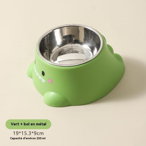 Gamelle pour petit chien-Gamelle pour animaux en acier inoxydable - motif dinosaure - anti-basculement - ( vert) (1/4)