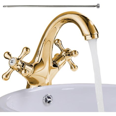 Robinet de Cuisine,Mitigeur De Lavabo Salle De Bains En Laiton 1 Trou Mitigeur Eau Chaude et Froide Monotrou en Laiton - Pièce de Remplacement pour Buanderie, Maison & Toilettes (1/5)