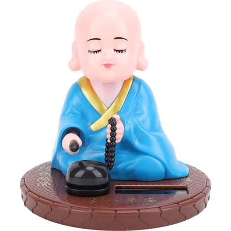 Ortviai Figurine Bouddhiste Solaire Bleue pour Tableau de Bord Voiture ou Intérieur – Nodding Head, ABS, 9 x 9 cm (1/5)