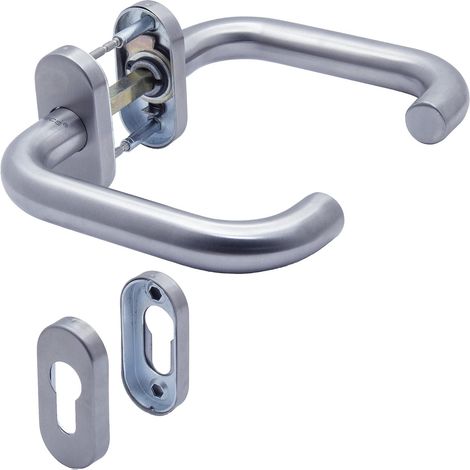 1 - Garniture de porte - Acier inoxydable - Rosette ovale - Pour portes intérieures et extérieures - Avec poignée à clé et plaque de seuil - Inox - 47x80cm (1/5)