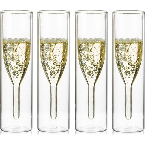4 Flûtes à champagne double paroi – Verre borosilicate