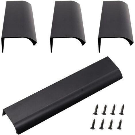 Poignée Dissimulée en Aluminium, Lot de 4 Poignée de Meuble Invisible en Alliage D'aluminium Pour Armoires de Cuisine, Salon (200x40mm) (Noir) (1/4)
