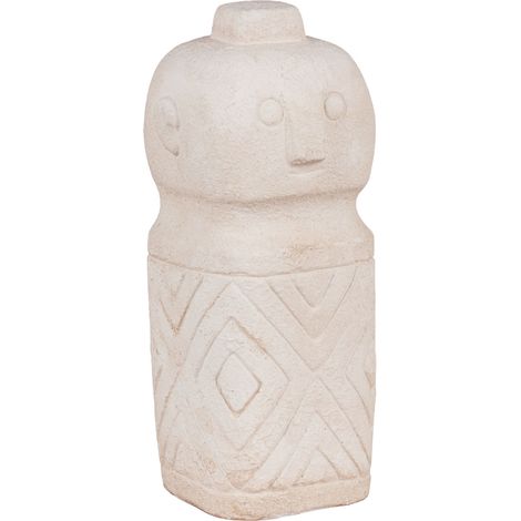 Statuetta decorativa in cemento beige con motivo tribale 6,5x15 cm