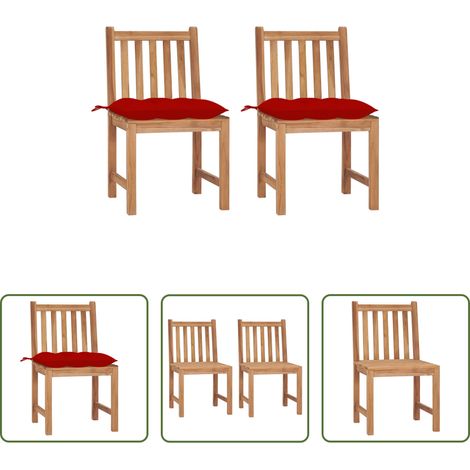 Chaise de jardin teck - Chaises de jardin lot de 2 avec coussins Bois de teck massif (1/5)