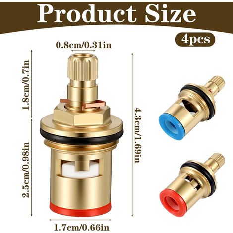 Cartouche de Rechange en Laiton pour Robinet Paire de Têtes de Robinet Disque Céramique 1/2 Pouce Mécanisme de Robinetterie Universel Eau Chaude et Froide