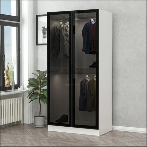 Armario 2 puertas con cristal con leds - Blanco/Negro (1/5)