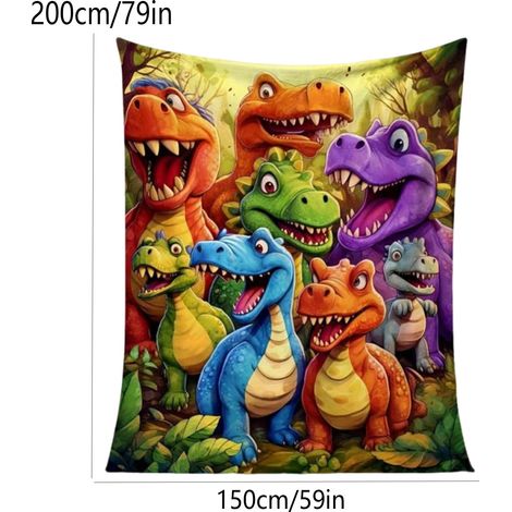 Couverture En Velours - Dinosaure - 127 x 152 cm - Imprimé Numérique Haute Définition - Pour Lit Canapé Sieste - 1 Pièce (1/5)