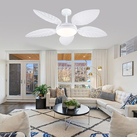 Kviflon ventilateur de plafond à pales palmier blanc 132 cm avec éclairage LED et télécommande (1/5)