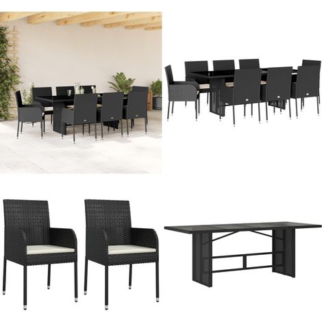 9-tlg. Garten-Essgruppe mit Kissen Schwarz Poly Rattan - Gartenmöbel - Essgruppe - Gartenset - Outdoor Esstisch - Rattan Gartenmöbel - Home & Living (1/5)