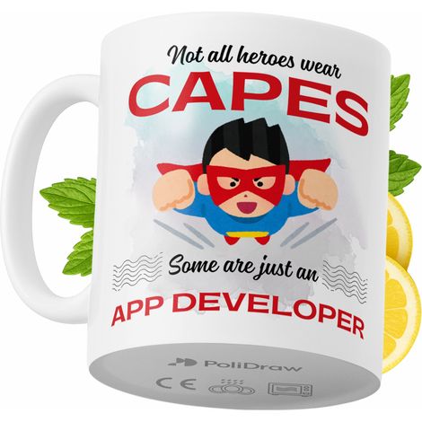 Lustige Kaffeetasse mit witzigem Textdesign für App-Entwickler – ideal für Geburtstage, Namenstage und Feiertage. Hochwertige Tasse für besondere Anlässe im Homeoffice oder Büro. Farbe: Weiß, 330 ml.