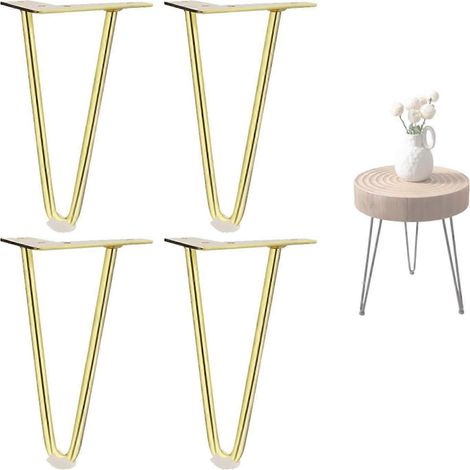 Ensemble de pieds de table basse dorés de 10 pouces avec 4 pieds de meubles en épingle à cheveux, convenant aux bureaux, tables de chevet et armoires. (1/5)