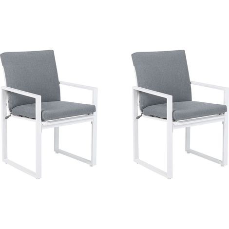 Lot 2 Chaises de Jardin avec Accoudoirs en Aluminium Blanc avec Coussin Gris Matières Résistantes pour Terrasse au Style Méditerranéen Beliani (1/5)