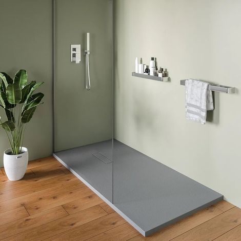Receveur de douche 80 x 160 cm en marbre synthétique gris effet pierre Merlera (1/4)