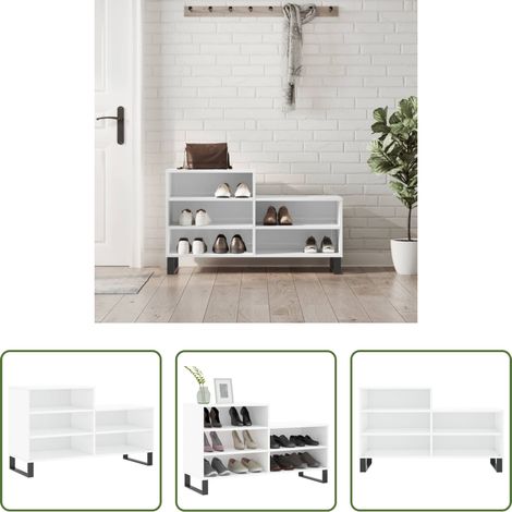 Schuhregal Hochglanz-Weiß - Schuhregal Hochglanz-Weiß 102x36x60 cm Holzwerkstoff (1/5)