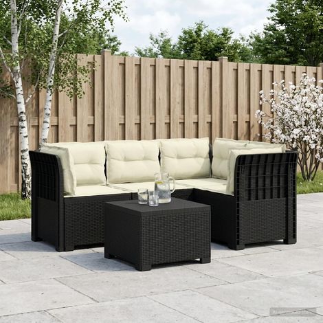 Canapé de Jardin Modulaire 4 Places avec Table et Coussins Style Rotin PP Anthracite - PANGIVO (1/5)