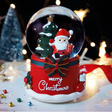 Weihnachtsspieluhr – Musikalische Weihnachtsdekoration aus Kunstharz – Bastelidee für Kinder und Schüler – Modell 030 Weihnachtsmann – Große Ausführung mit Lichtern und Schnee (1/5)