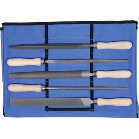 Dick Jeu de limes universelles 5 pièces, dans une trousse taille 2, avec manche en bois, Longueur sans queue: 250 mm 5 pièces