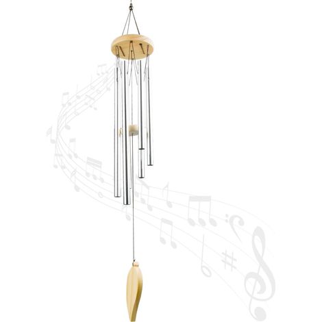 Mobile à Vent - 6 Tubes en Aluminium et Bois - Son Harmonieux pour Jardin ou Balcon - Hauteur 60 cm - 1 Pièce