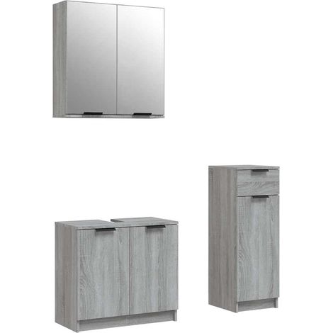 Maison Exclusive - 3-tlg. Badmöbel-Set Grau Sonoma Holzwerkstoff (1/5)