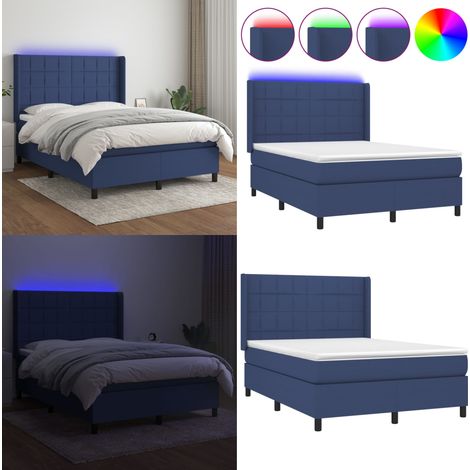 Boxspringbett mit Matratze & LED Blau 140x200 cm Stoff - Boxspringbett - Doppelbett - Schlafsofa - Lattenrost - Bettrahmen - Home & Living (1/5)