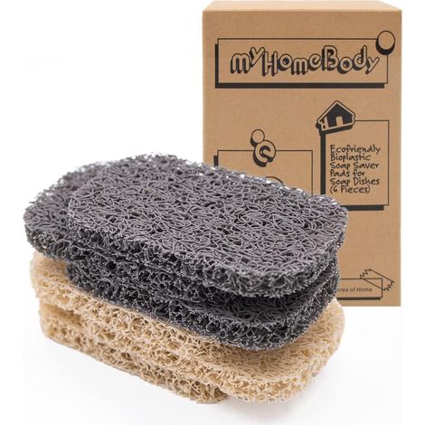 Économiseur de Savon Coussinets de Levage de Savon pour Porte-Savon Tissage multidirectionnel, Porte-Savon Efficace pour Douche Lot de 6 pièces 3 Beiges, 3 Gris (1/5)