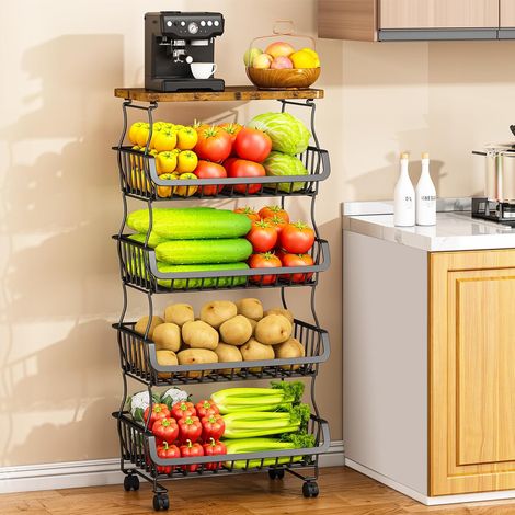5 Niveaux Organisateur de Cellier Panier à Fruits et Légumes pour Cuisine, pour Étagère, Cuisine, Fruits, Légumes et Salle de Bain Chariot De Rangement à Roulettes (1/5)