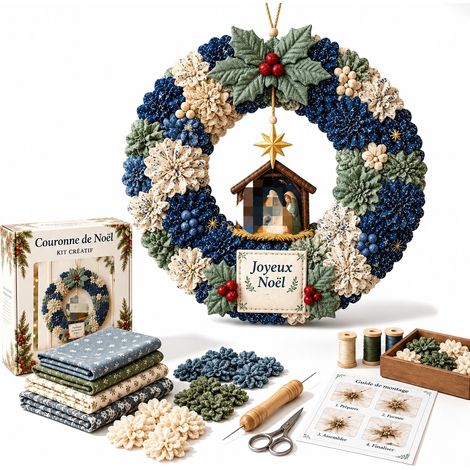 Kit Couronne de Noël en Tissu DIY Suspension Porte et Mur 30 cm Modèle Couronne Famille 200 g – Livraison gratuite