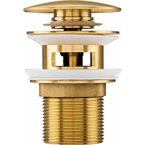 Bonde d'écoulement universelle pour lavabo et lavabo - Valve pop-up moderne - Valve de vidange avec trop-plein, laiton, acier inoxydable, doré (trop-plein) (1/5)