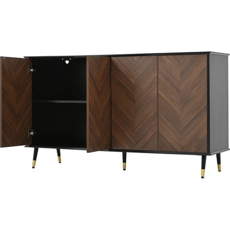 Credenza moderna HOMVRA con 4 ante, ripiani regolabili, MDF e gambe in metallo, 140x40x80 cm (1/5)