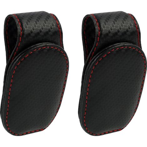 Lot de 2 supports de lunettes de soleil magnétiques pour voiture, aspect fibre de carbone avec surpiqûres rouges, clip universel résistant aux rayures pour pare-soleil (1/5)