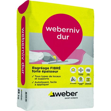 Weber Saint Gobain – Ragréage fibré P4SR 25 kg – Très haute résistance à la fissuration – Recouvrable par carrelage en 2 à 4 heures – Pour sols intérieurs et extérieurs