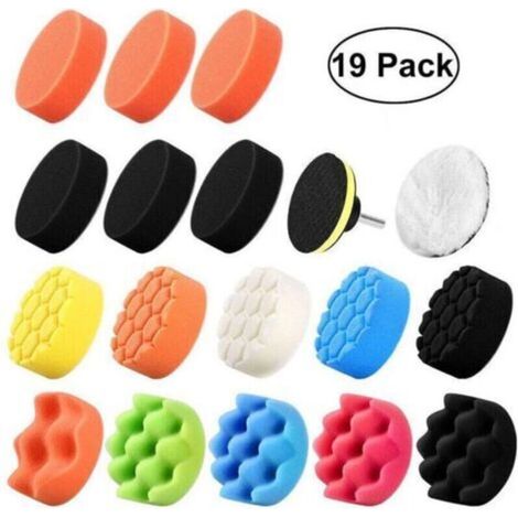 19 pièces 80mm Polissage Pad Éponge de Polissage Éponge polir Kit pour avec M14 Foret pour Voiture Ponçage Polissage pour RO/DA Double Action polisseuse Polissage