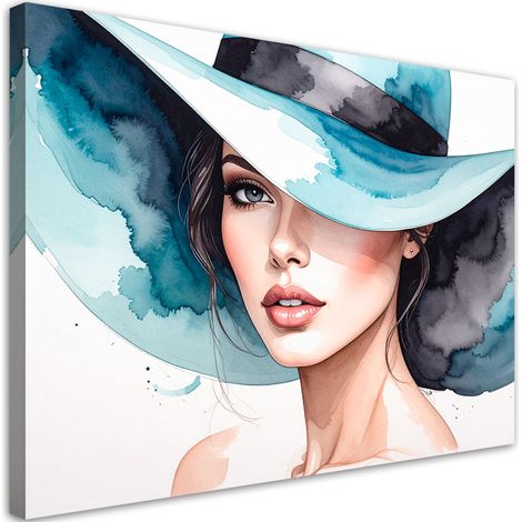 Wandbild Porträt Frau mit Hut 90x60 cm (1/5)