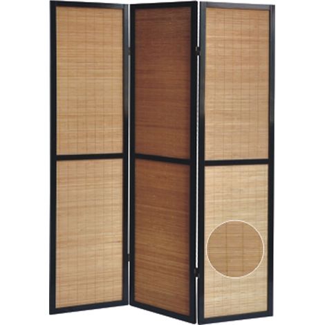 Pegane – Paravent en bois noir et bambou 3 pans – Panneaux pliables – Durable et solide – Pour espaces de vie modernes