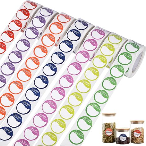 APEX 3500 étiquettes autocollantes circulaires pour aliments, avec points pour chaque jour de la semaine, pour cuisines commerciales, restaurants et traiteurs (500 étiquettes par rouleau). (1/5)