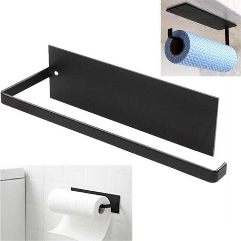 Toilettenpapierhalter, wandmontierter Küchenpapierhandtuchhalter, bohrfreier Papierhandtuchhalter, Küchenrollenhalter aus Metall, selbstklebender Küchenpapierhandtuchspender, 25 cm – Schwarz