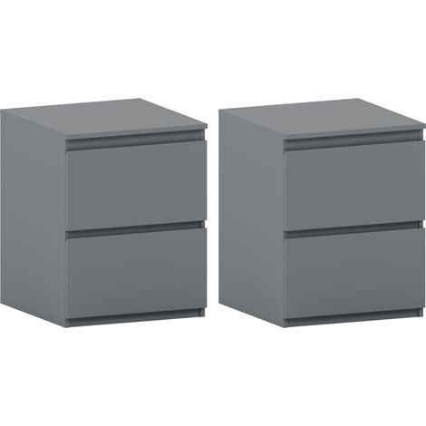 Denver Large 2 Drawer Bedside Tables Set of 2, Bedroom Furniture, Grey (1/5)