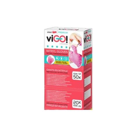 viGO Premium Nitrilhandschuhe, Größe M, Rosa, 50 Stück.