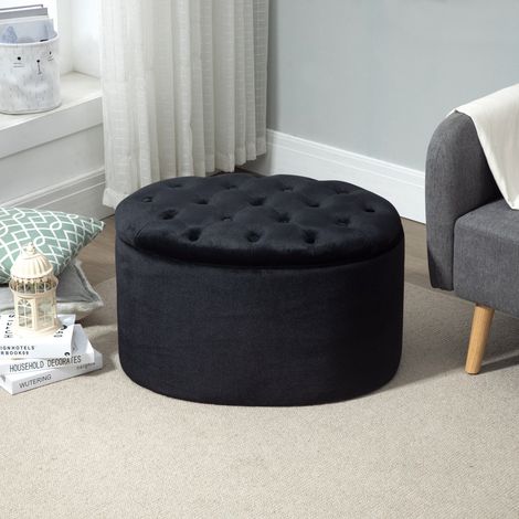 Panca contenitore, panca imbottita effetto velluto, cassapanca contenitore ovale, panca contenitore per soggiorno, camera da letto, corridoio, 71 x 52 x 42 cm, nera