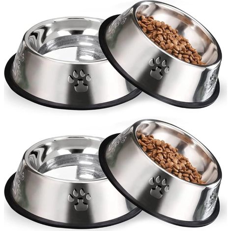 Katzennäpfe, Set mit 4 rutschfesten Edelstahlnäpfen für Futter und Wasser, geeignet für Katzen und Hunde.