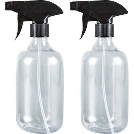 2 Flacons Spray Vides 500Ml Transparents Boston Avec Buse Réglable Noir[CA62] (1/5)