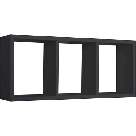 Mensola da Muro a 3 scomparti, Libreria Sospesa, Libreria da Parete, Scaffale da Parete, Nero, 70x30 p15,5 cm - Made in Italy (1/5)