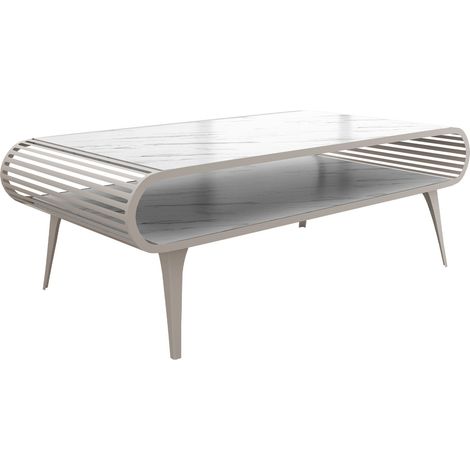 Mesa de centro Oswego 162, Mármol blanco, 44x60x120cm, Diámetro: 0, Aglomerado laminado, Angular (1/3)
